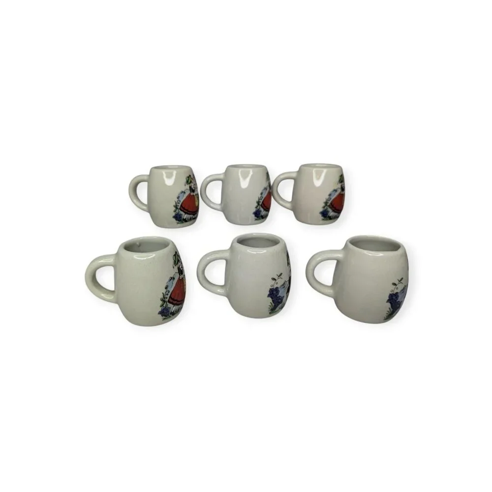Vintage Set of 6 Miniature Beer Steins Mugs West Germany Ceramic Shot Glasses